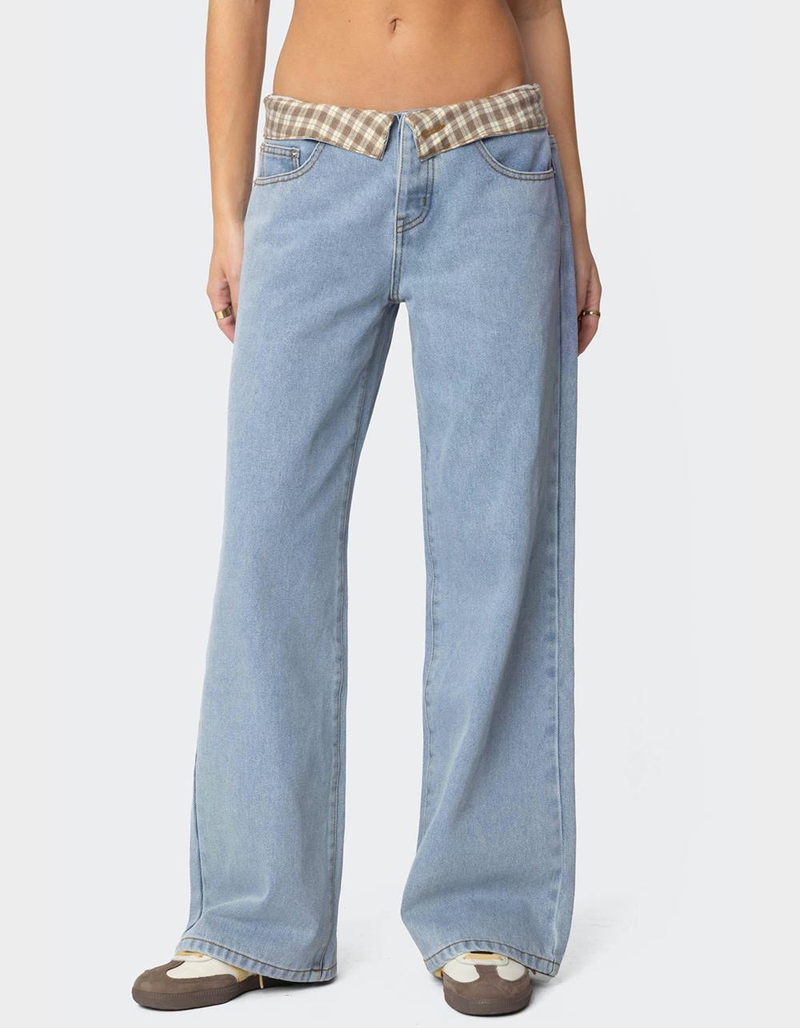 EDIKTED Peekaboo Plaid Low Rise Jeans image number 0