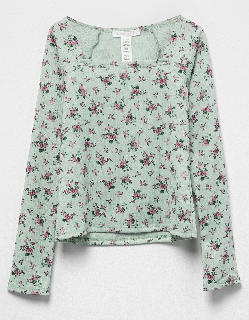 FULL TILT Textured Floral Square Neck Girls Long Sleeve Top image number 0