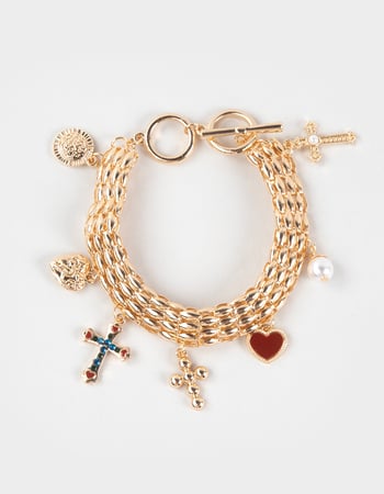 FULL TILT Cross/Heart Multi Charm Bracelet Primary Image