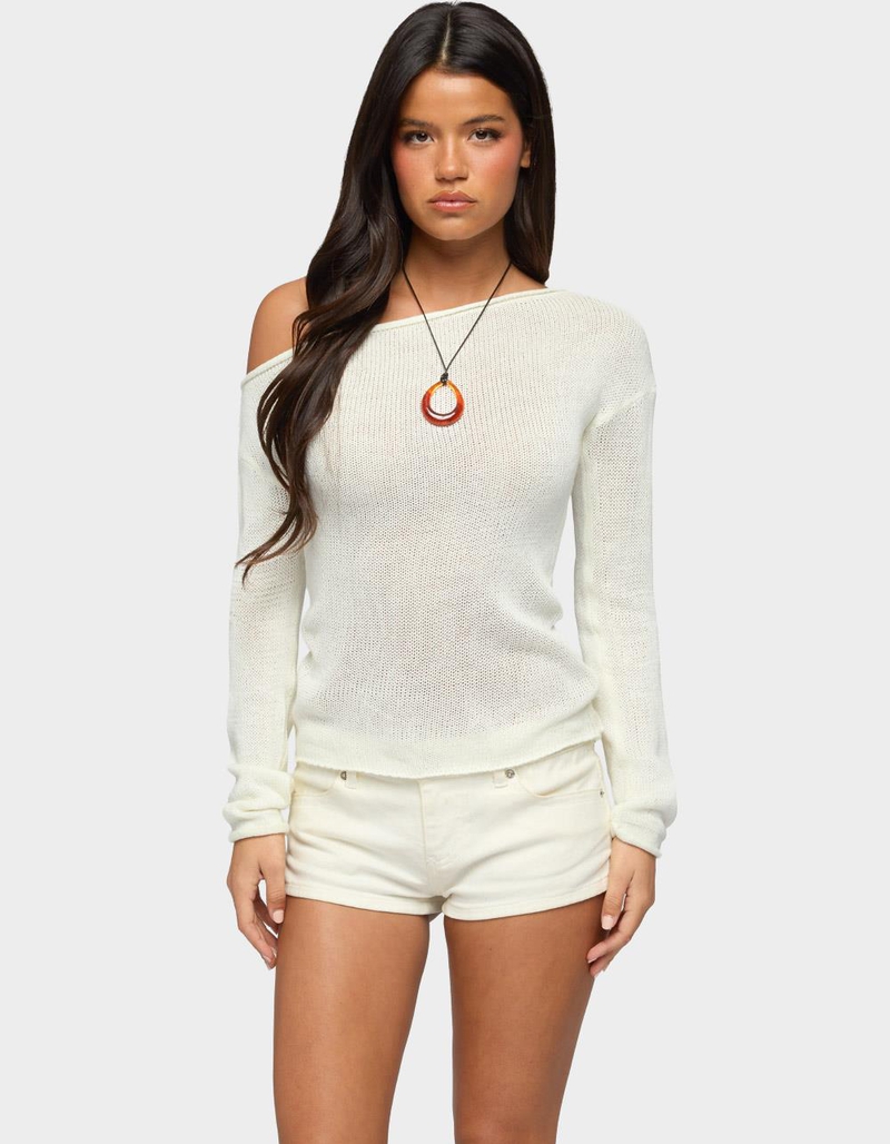 EDIKTED Violete Off Shoulder Sheer Sweater image number 0