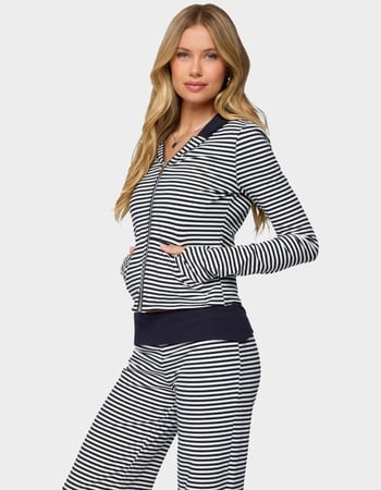 EDIKTED Meggy Striped Zip Up Hoodie Alternative Image