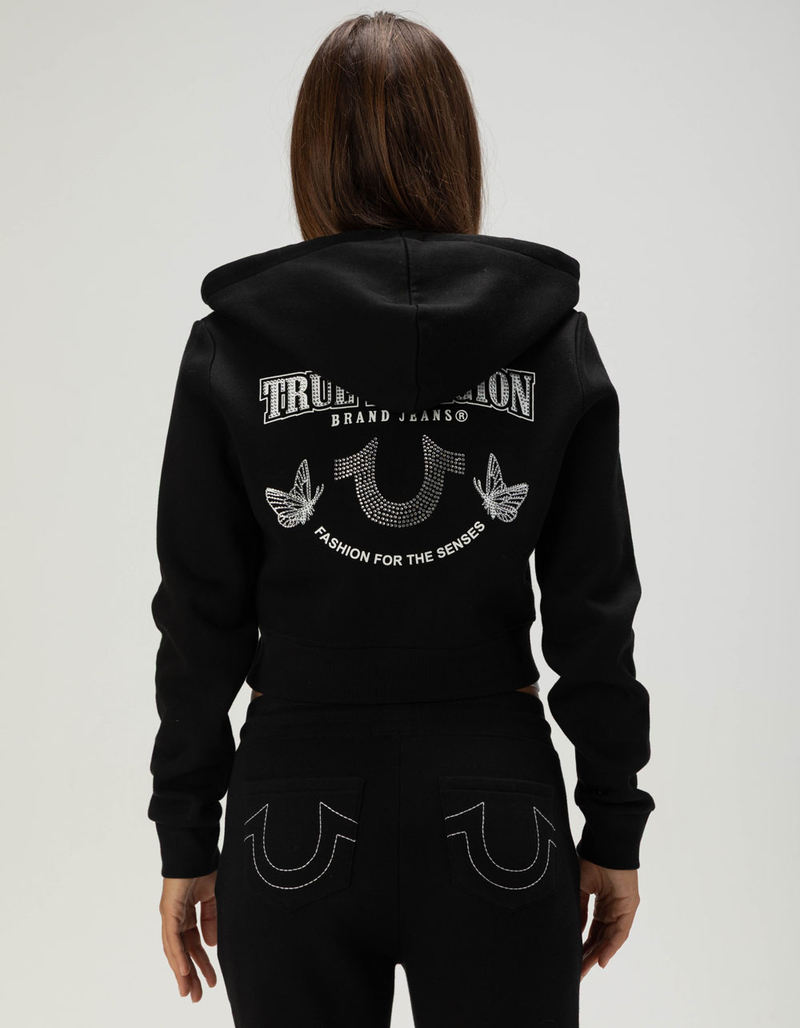 TRUE RELIGION Crystal Horseshoe Womens Crop Zip-Up Hoodie image number 0