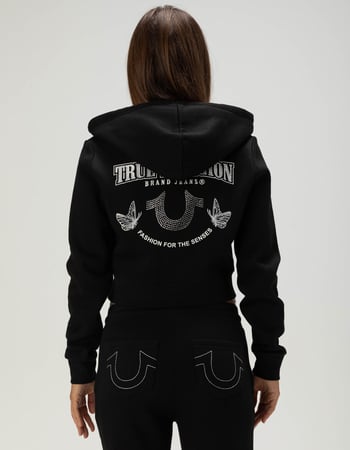 TRUE RELIGION Crystal Horseshoe Womens Crop Zip-Up Hoodie Primary Image