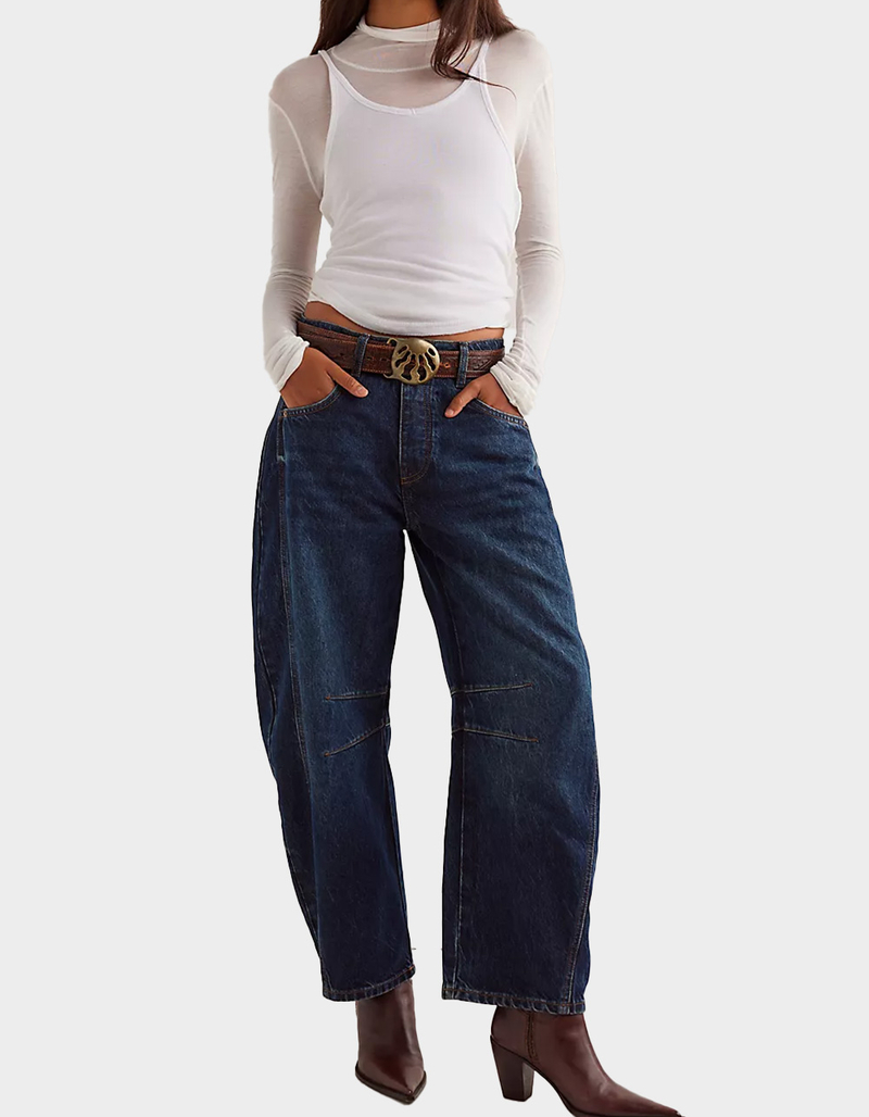 FREE PEOPLE Good Luck Womens Mid Rise Barrel Jeans image number 0