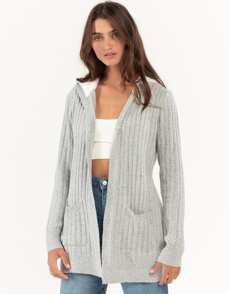 ALMOST FAMOUS Womens Rib Sherpa Mossy Hooded Cardigan image number 0