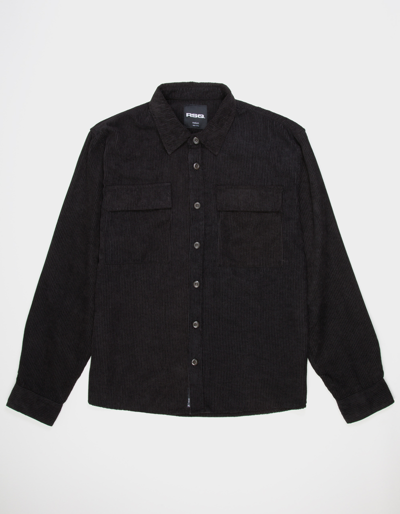RSQ Mens Oversized Long Sleeve Corduroy Button Up Shirt - BLACK