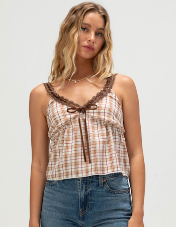 MADDEN GIRL Plaid Womens Babydoll Top Primary Image