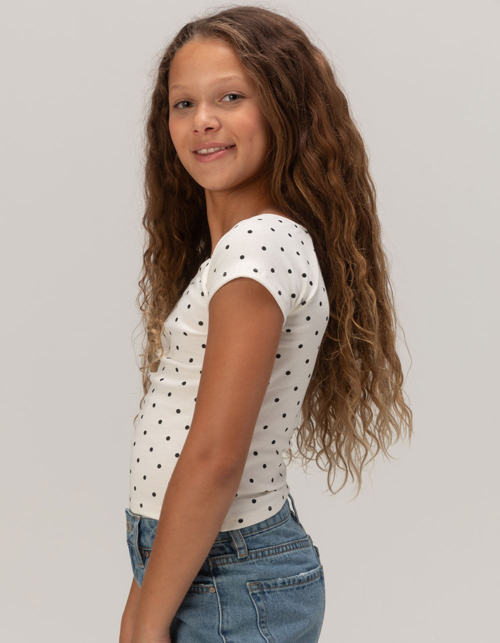 RSQ Girls Polka Dot Off The Shoulder Top - Cream Combo | Tillys