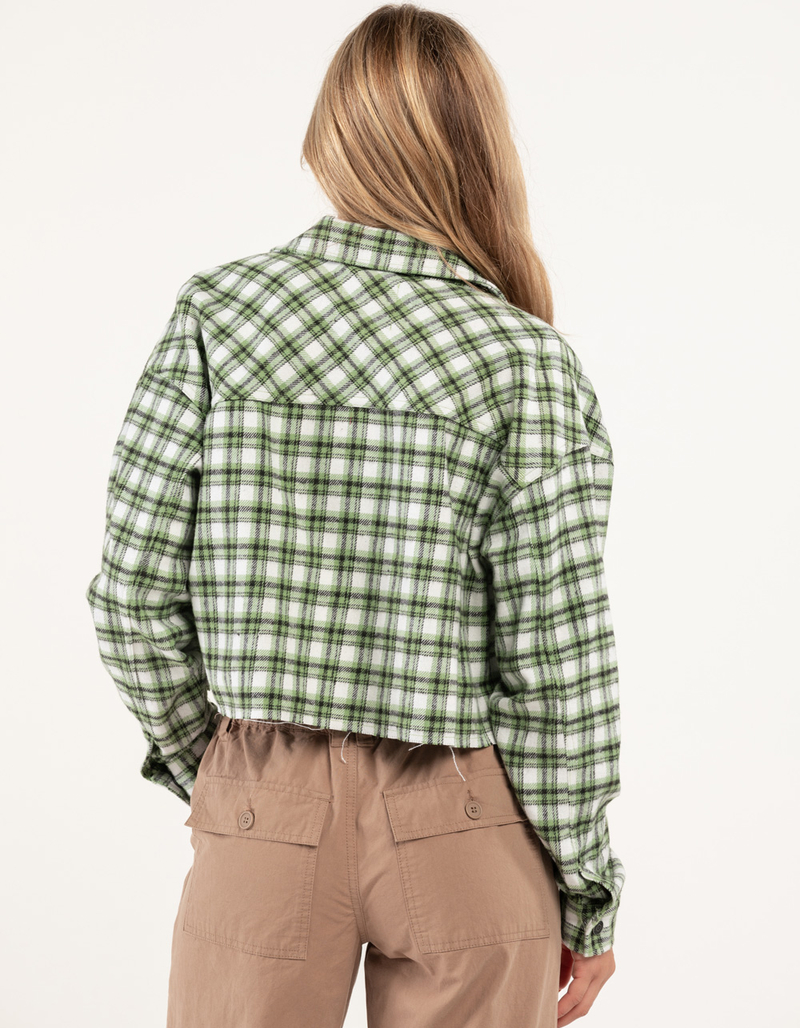 RSQ Womens Plaid Raw Hem Crop Shacket image number 2