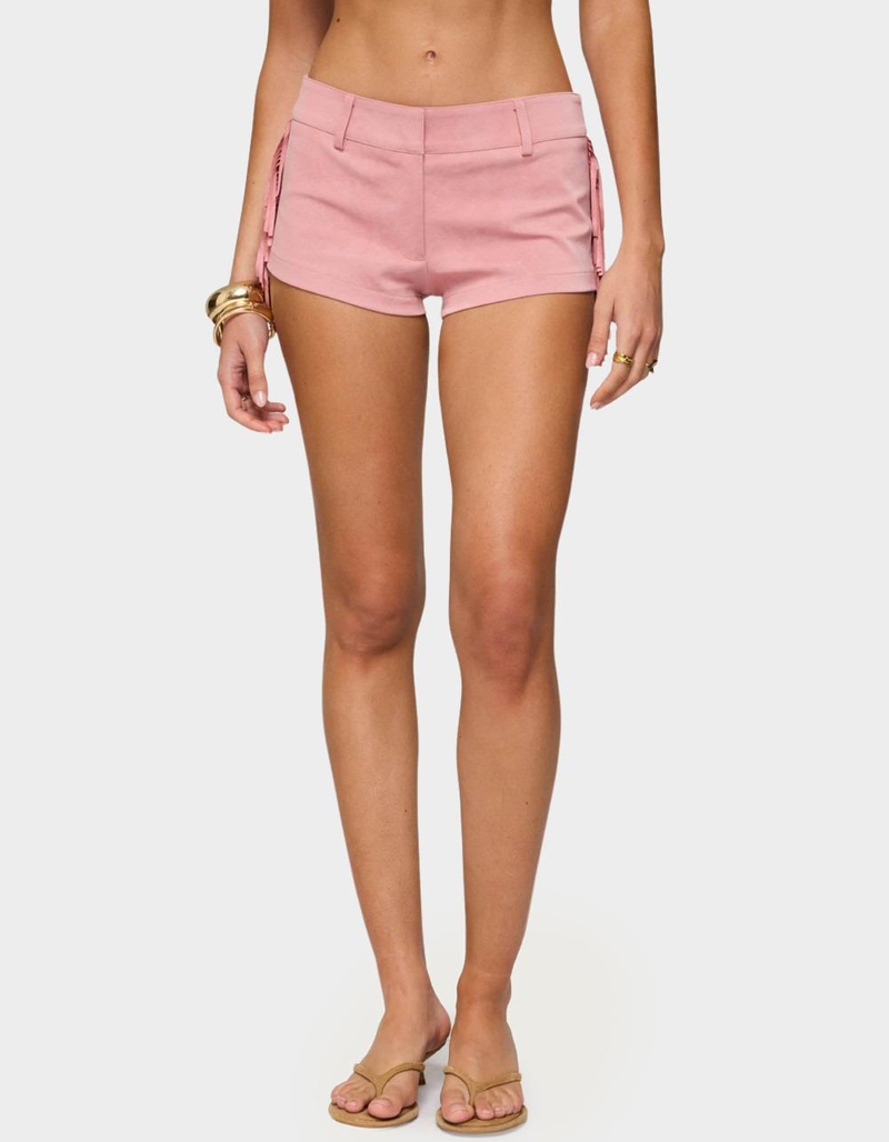 EDIKTED Sapir Fringe Faux Suede Shorts image number 0