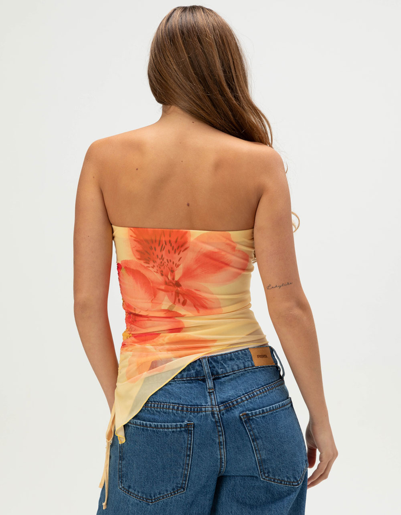 MADDEN GIRL Womens Mesh Floral Asymmetrical Tube Top image number 3