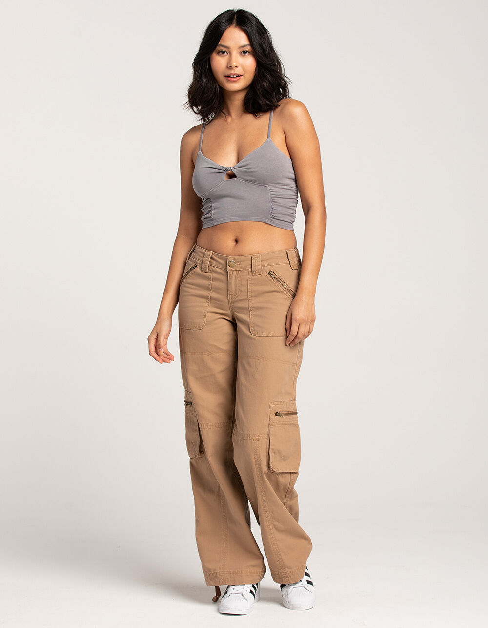 RSQ Womens Low Rise Overdye Cargo Zipper Pants - FADED BROWN | Tillys