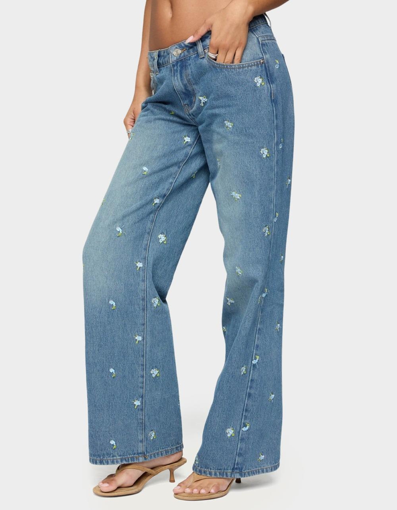 EDIKTED Edna Floral Embroidered Low Rise Jeans image number 1