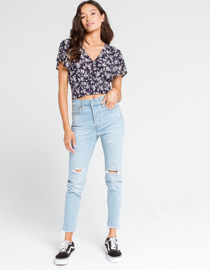 SKY AND SPARROW Flutter Sleeve Smock Waist Womens Top image number 3