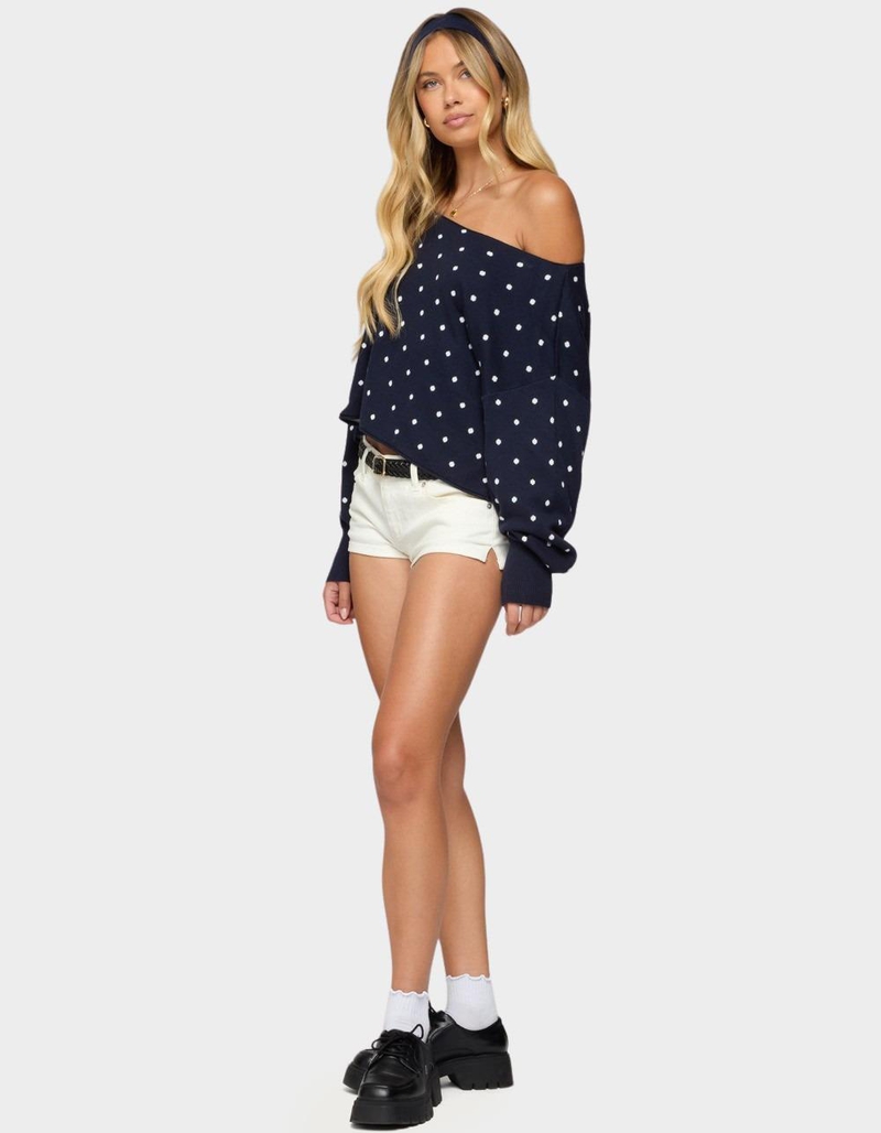 EDIKTED Oversized Off Shoulder Polka Dot Sweater image number 3