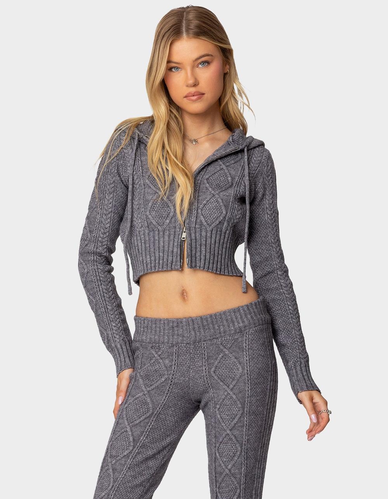 EDIKTED Ray Cable Knit Hooded Cardigan image number 0