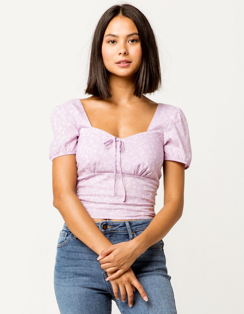 MIMI CHICA Tie Front Ditsy Peasant Womens Top image number 1