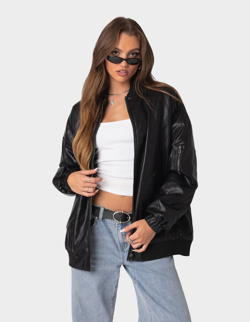 EDIKTED Oversized Faux Leather Womens Jacket image number 0