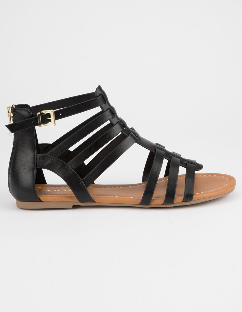 SODA T-Strap Back Zip Black Womens Gladiator Sandals image number 2