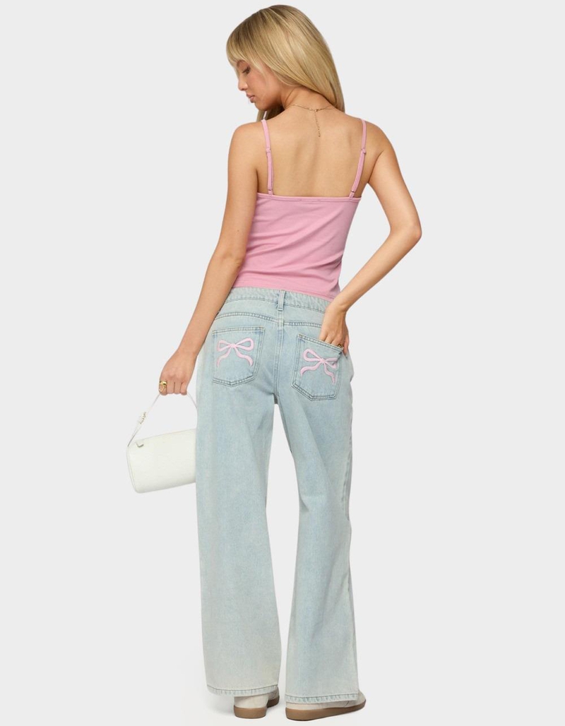 EDIKTED Petite Bow Pocket Relaxed Jeans image number 4