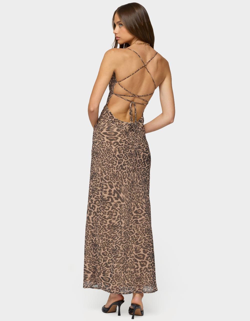 EDIKTED Ayanah Leopard Printed Backless Maxi Dress image number 2