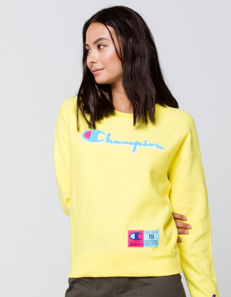 CHAMPION Reverse Weave Womens Yellow Crew Sweatshirt image number 1