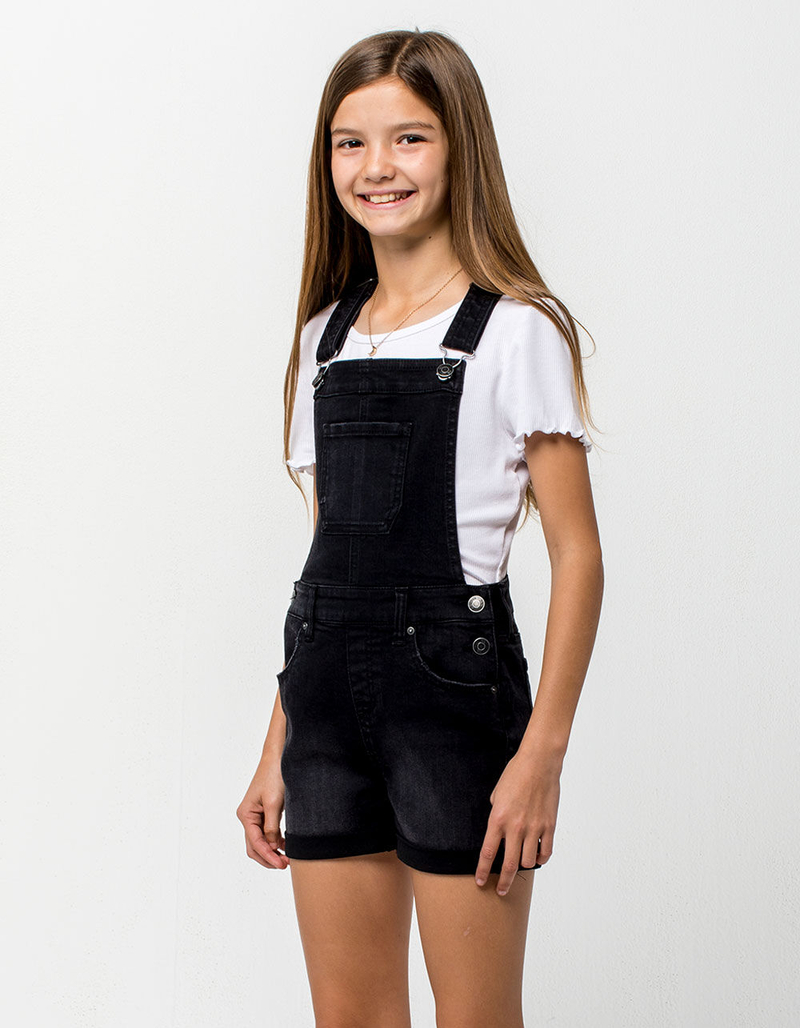 RSQ Roll Cuff Black Girls Denim Shortalls image number 2