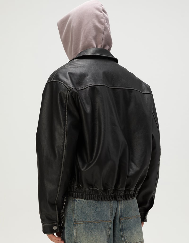 RSQ Mens Oversized Vegan Leather Bomber Jacket image number 4