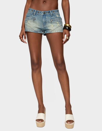 EDIKTED Tulie Grommet Distressed Denim Shorts Primary Image