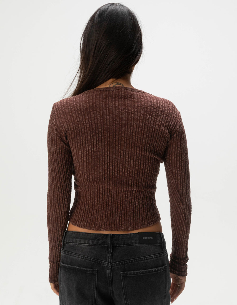 FULL TILT Womens Rib Long Sleeve Henley Top image number 3