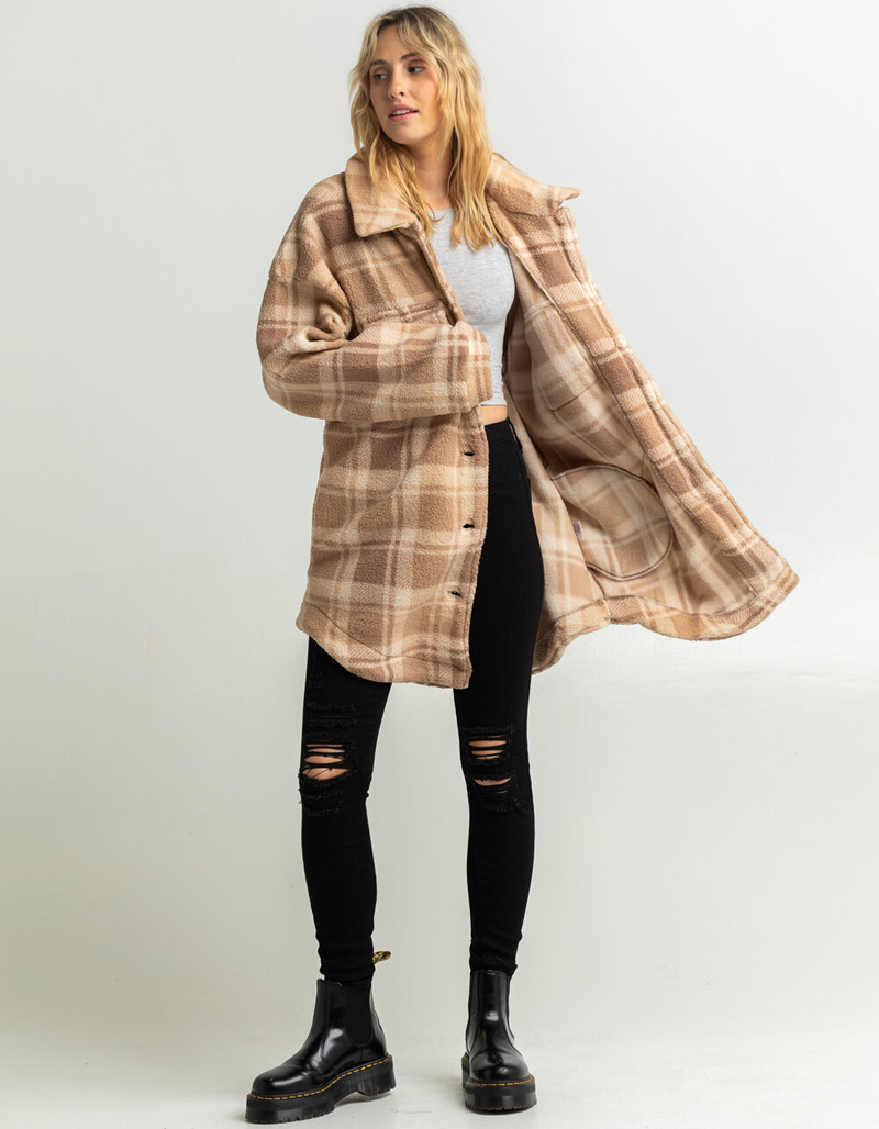 LOVE TREE Plaid Sherpa Womens Shacket image number 3