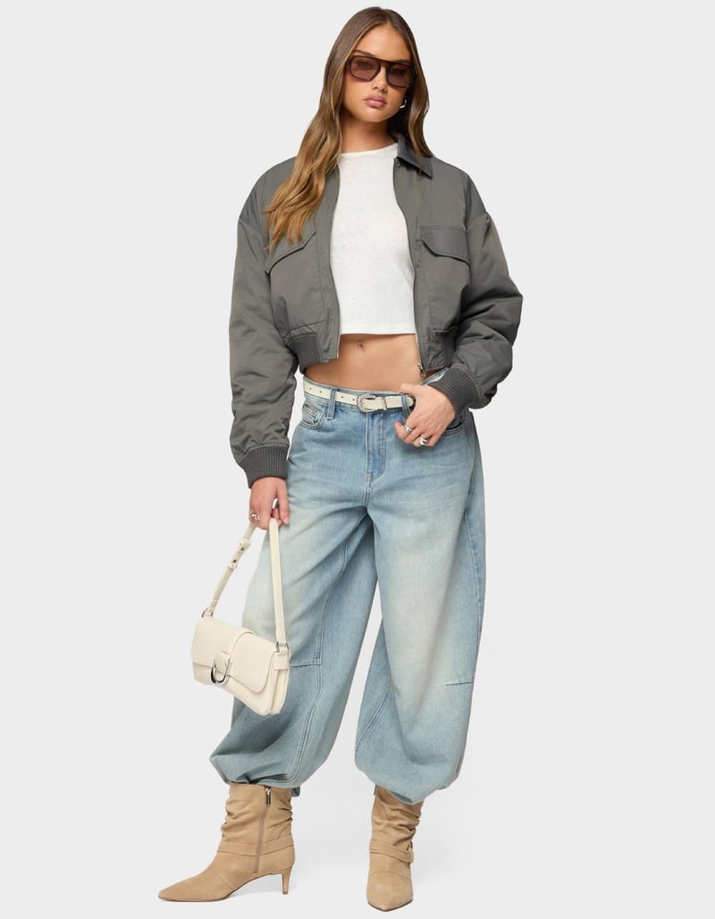 EDIKTED Dolan Ruched Oversized Bomber Jacket image number 4