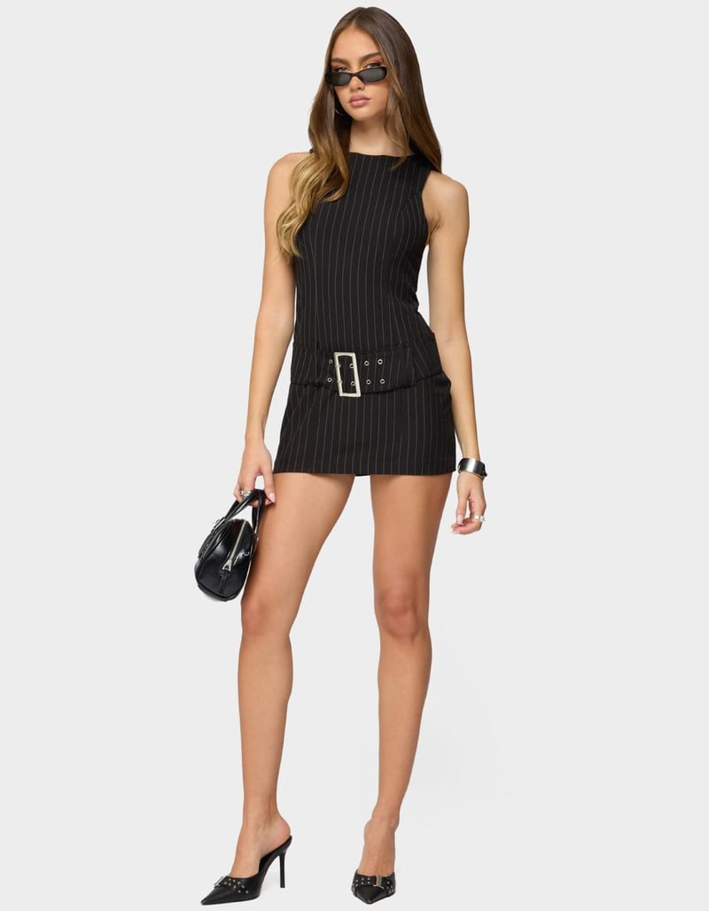 EDIKTED Sharone Belted Pinstripe Romper image number 3