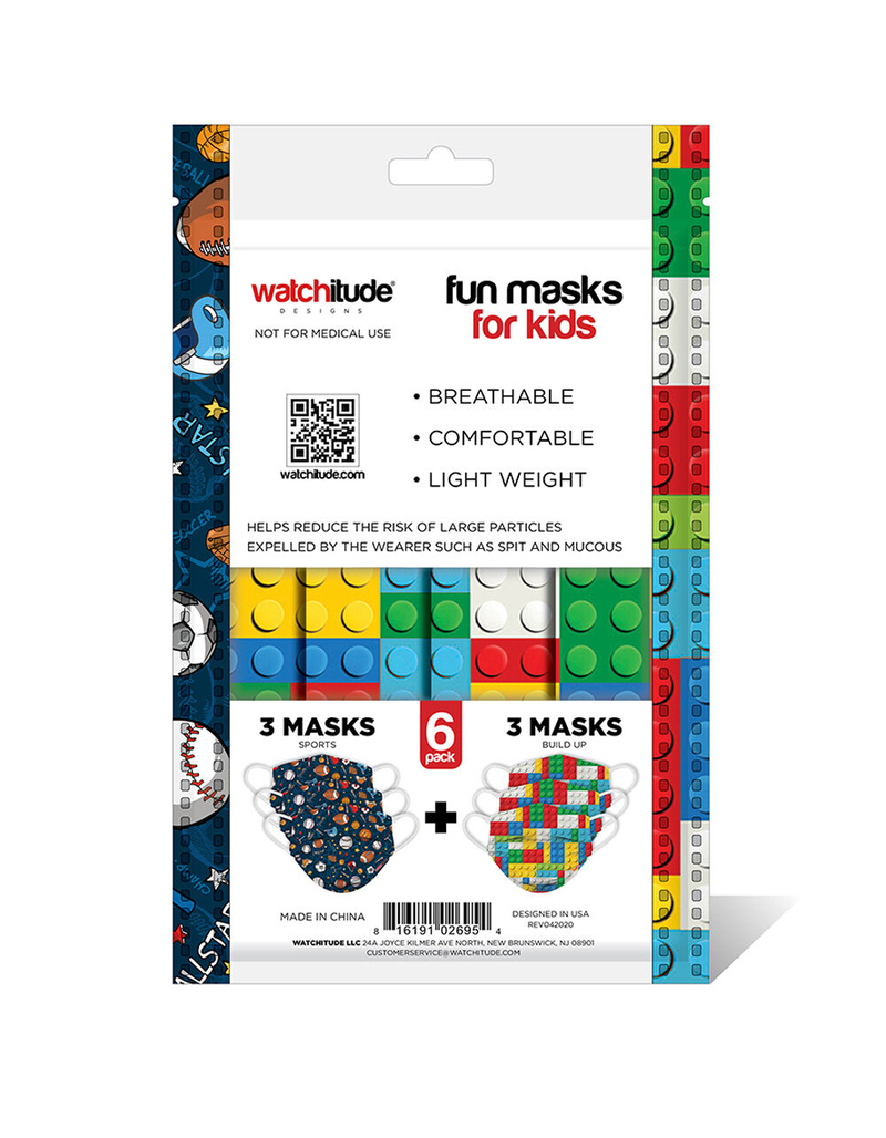 6 Pack Sports/Build Up Kids Fashion Face Masks image number 4