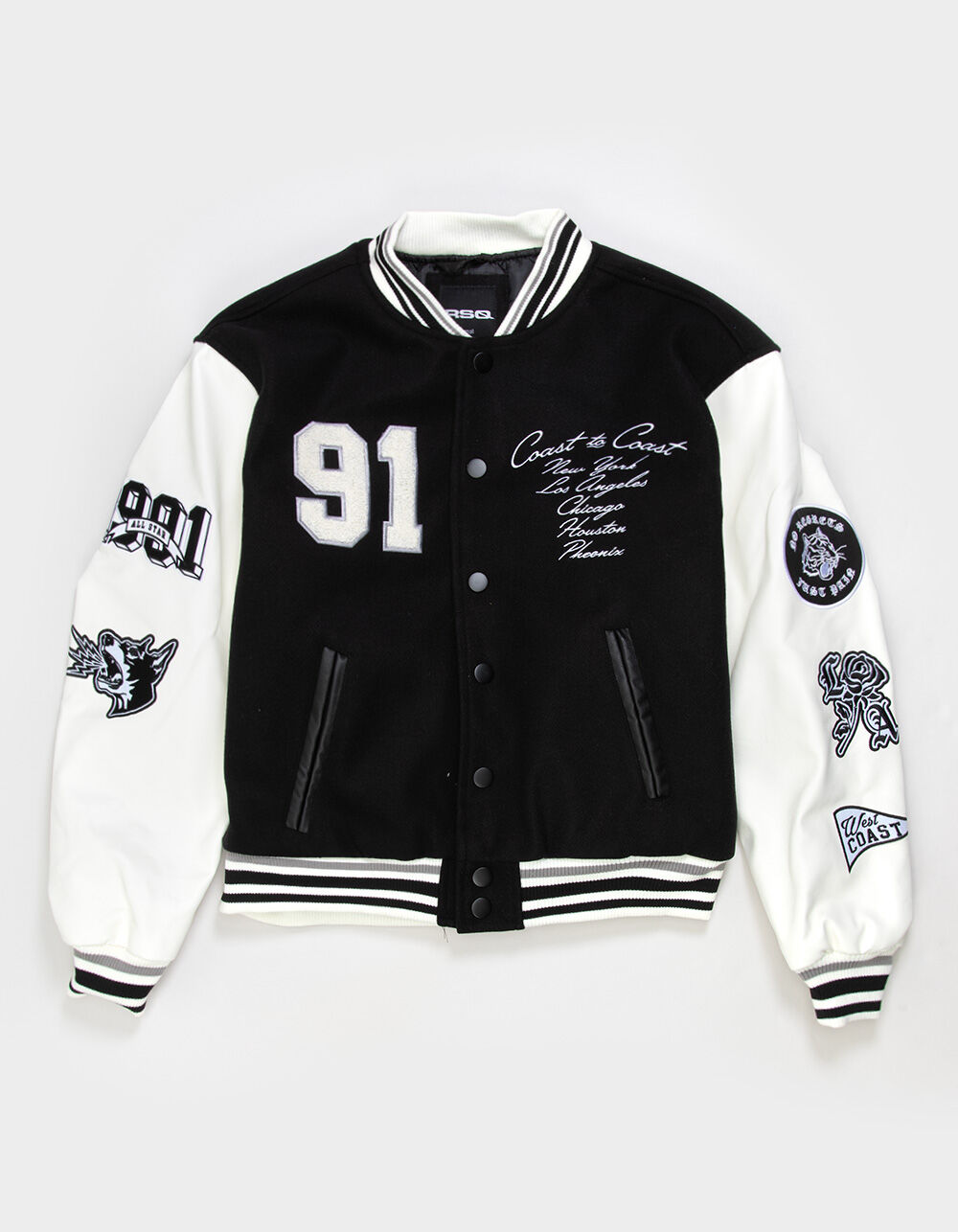 RSQ Mens Oversized Varsity Jacket - BLK/WHT | Tillys