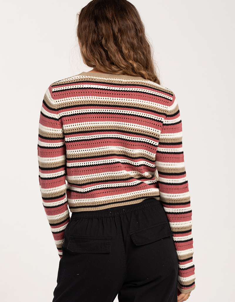 FULL TILT Stripe Open Knit Tie Front Womens Top image number 2