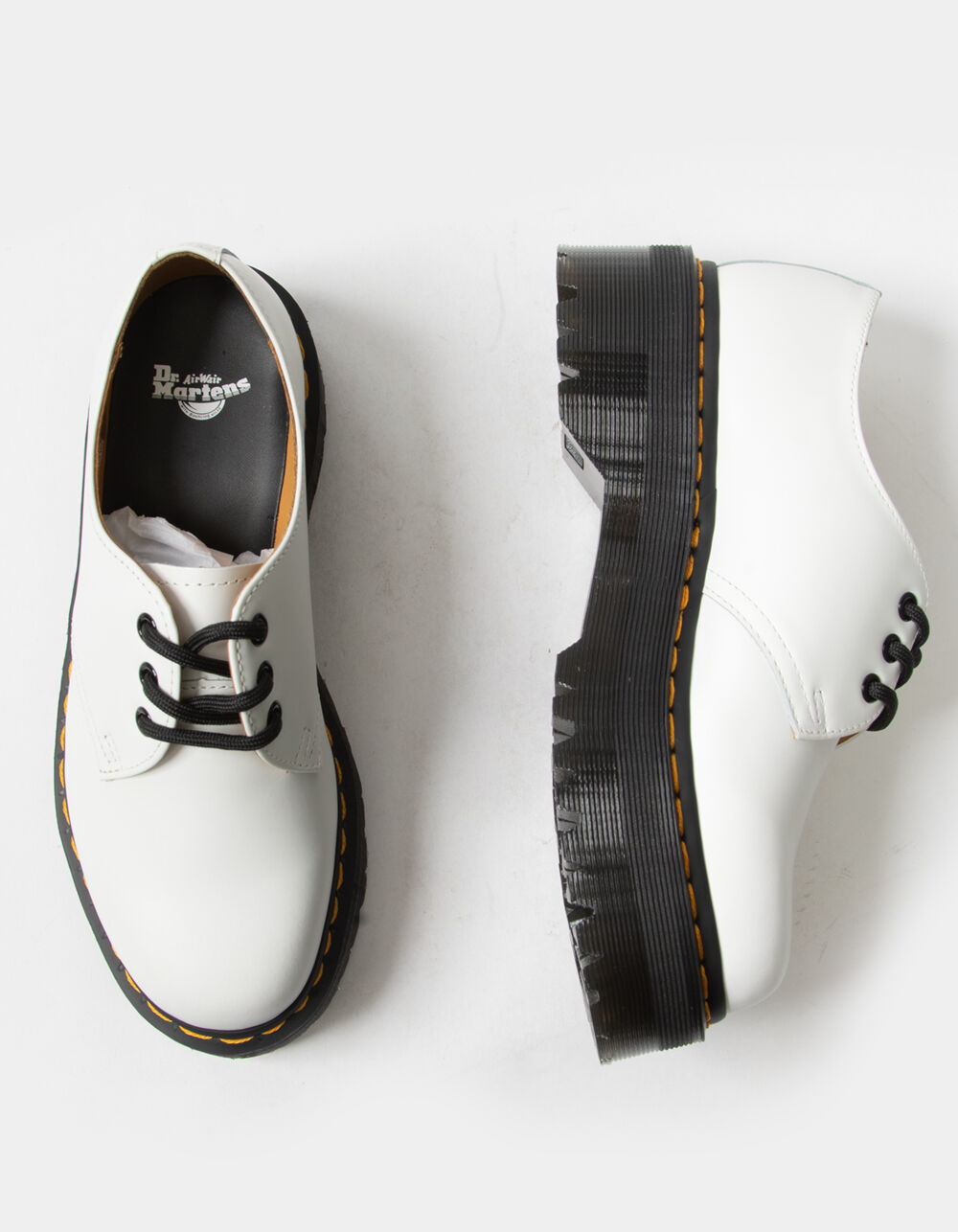 DR. MARTENS 1461 Quad Smooth Leather Womens Platform Shoes - WHITE