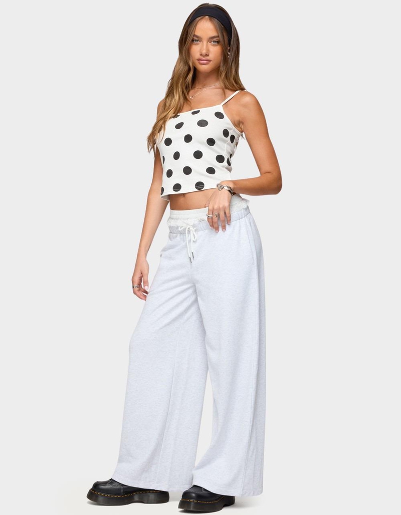 EDIKTED Tamia Peekaboo Ruffle Lace Sweatpants image number 3