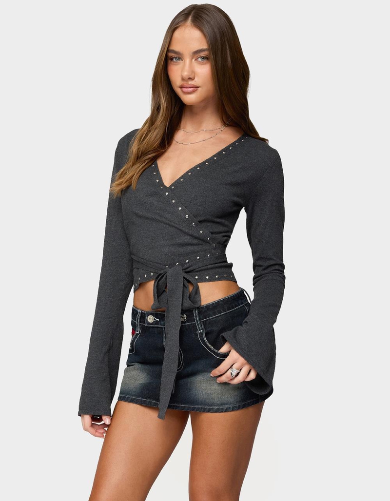 EDIKTED Roccia Studded Knit Wrap Top image number 1