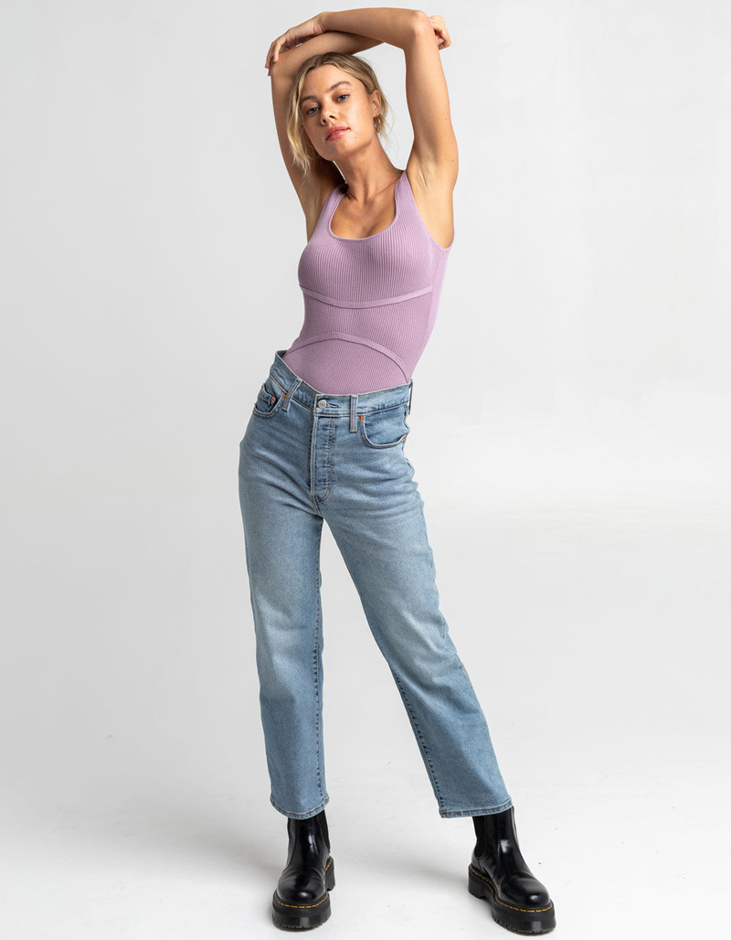 LOVE TREE Lavender Ribbed Bodysuit image number 3