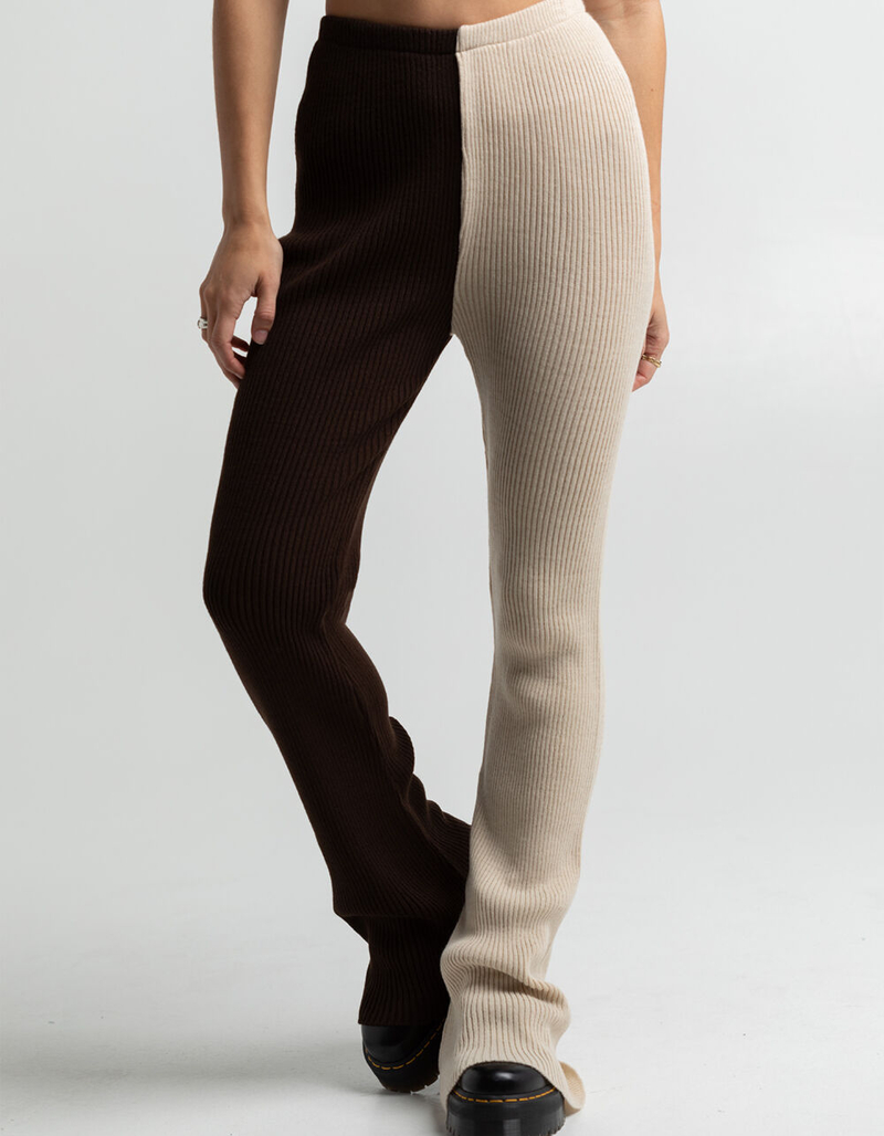 DAISY STREET Half And Half Womens Ribbed Flare Pants BROWN COMBO Tillys