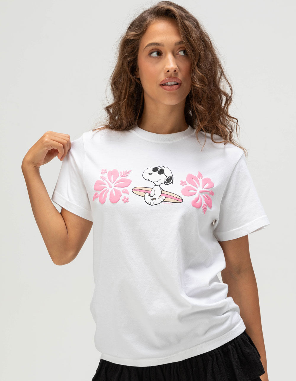 RIOT SOCIETY x Peanuts Snoopy Hibiscus Puff Womens Tee - WHITE