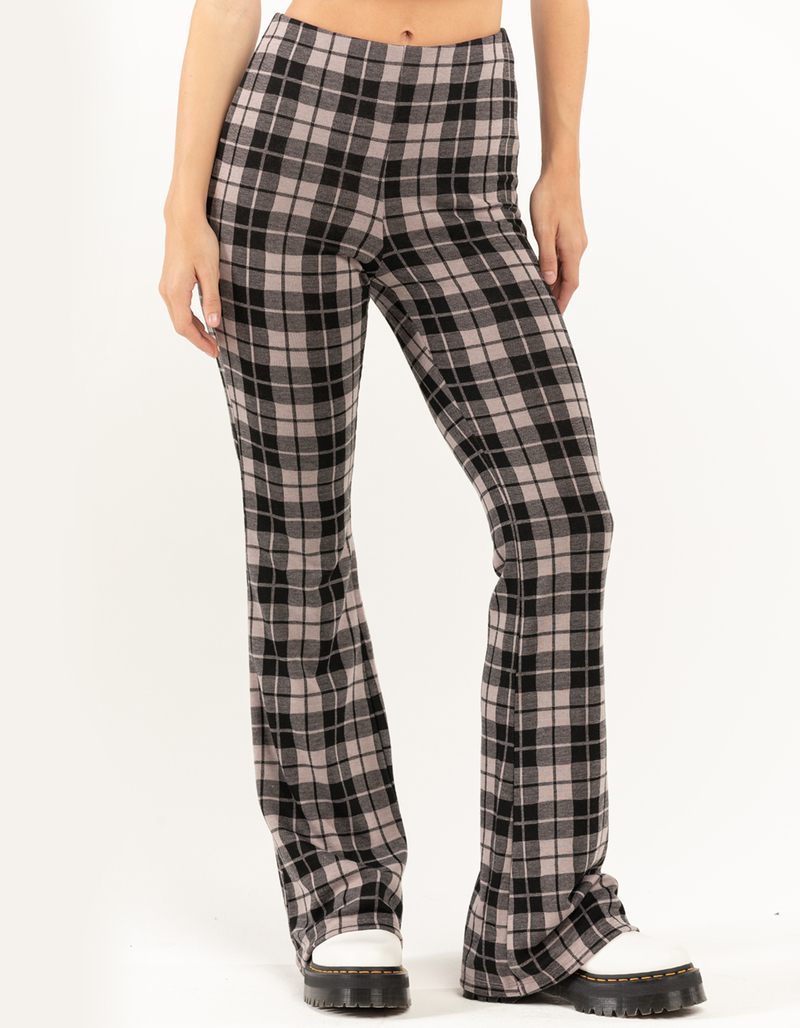 RSQ Plaid Womens Doubleknit Flared Pants image number 1