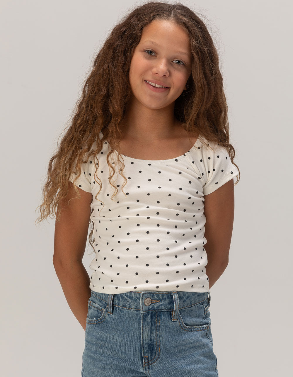 RSQ Girls Polka Dot Off The Shoulder Top - Cream Combo | Tillys