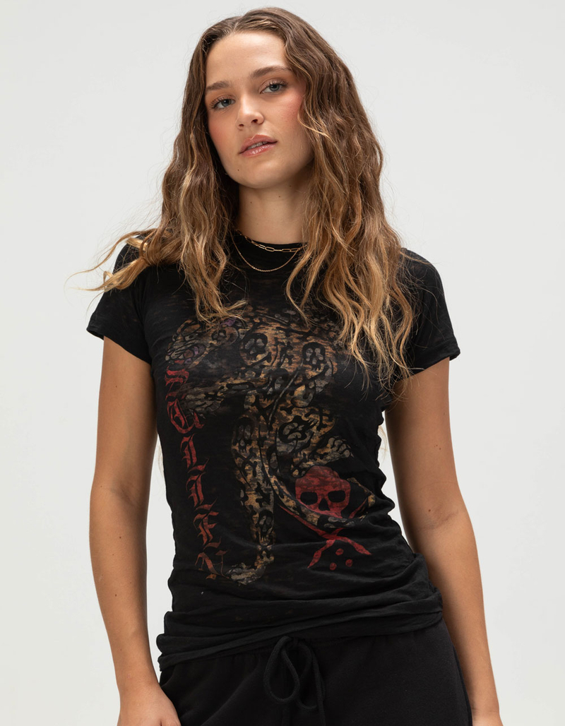 SULLEN Skull Leopard Womens Baby Tee image number 0