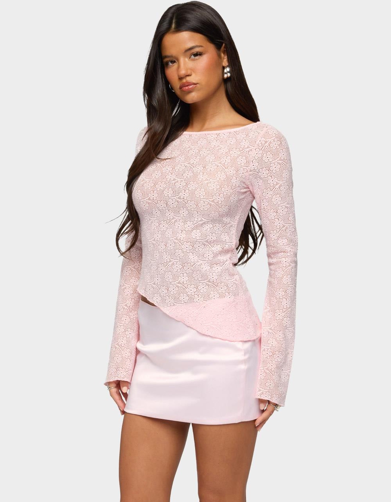 EDIKTED Mare Asymmetric Gem Sheer Lace Top image number 1