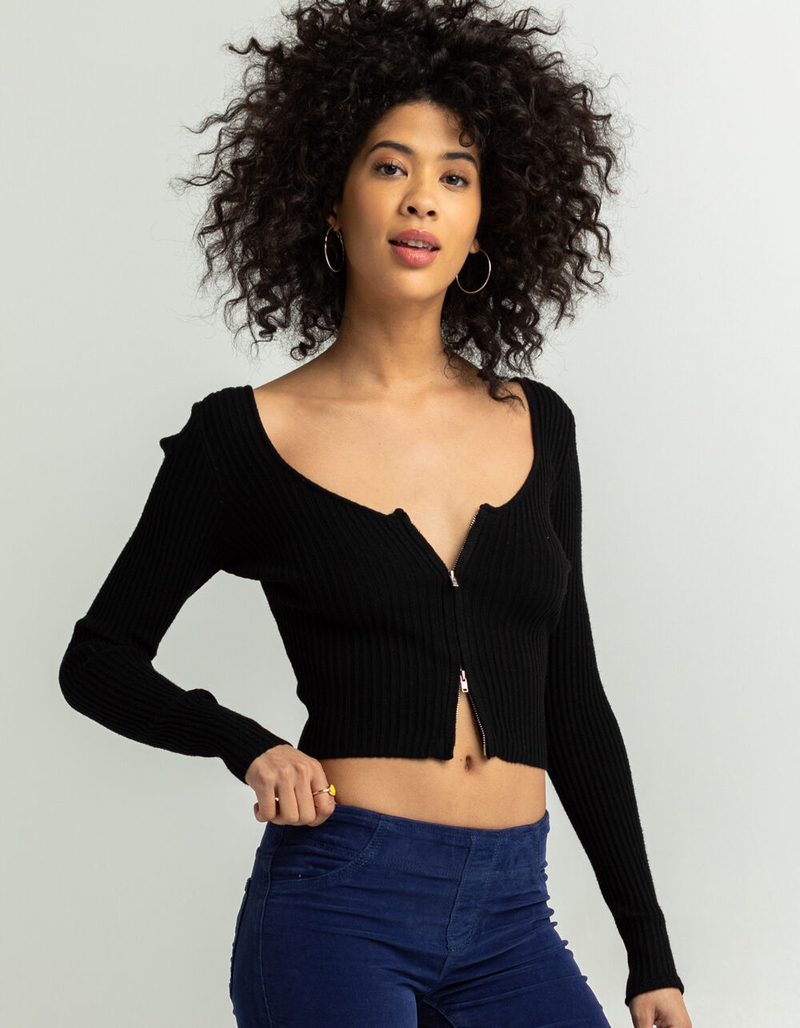 FULL TILT Scoop Zip Up Womens Sweater image number 0