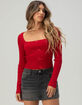 RSQ Womens Long Sleeve Square Neck Rib Bow Top image number 1