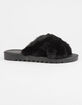 QUPID Faux Fur Criss Cross Black Womens Slide Sandals image number 1