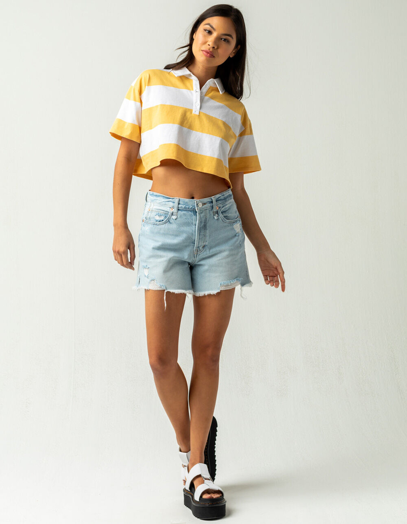 FULL TILT Rugby Stripe Womens Mustard Polo Shirt image number 3